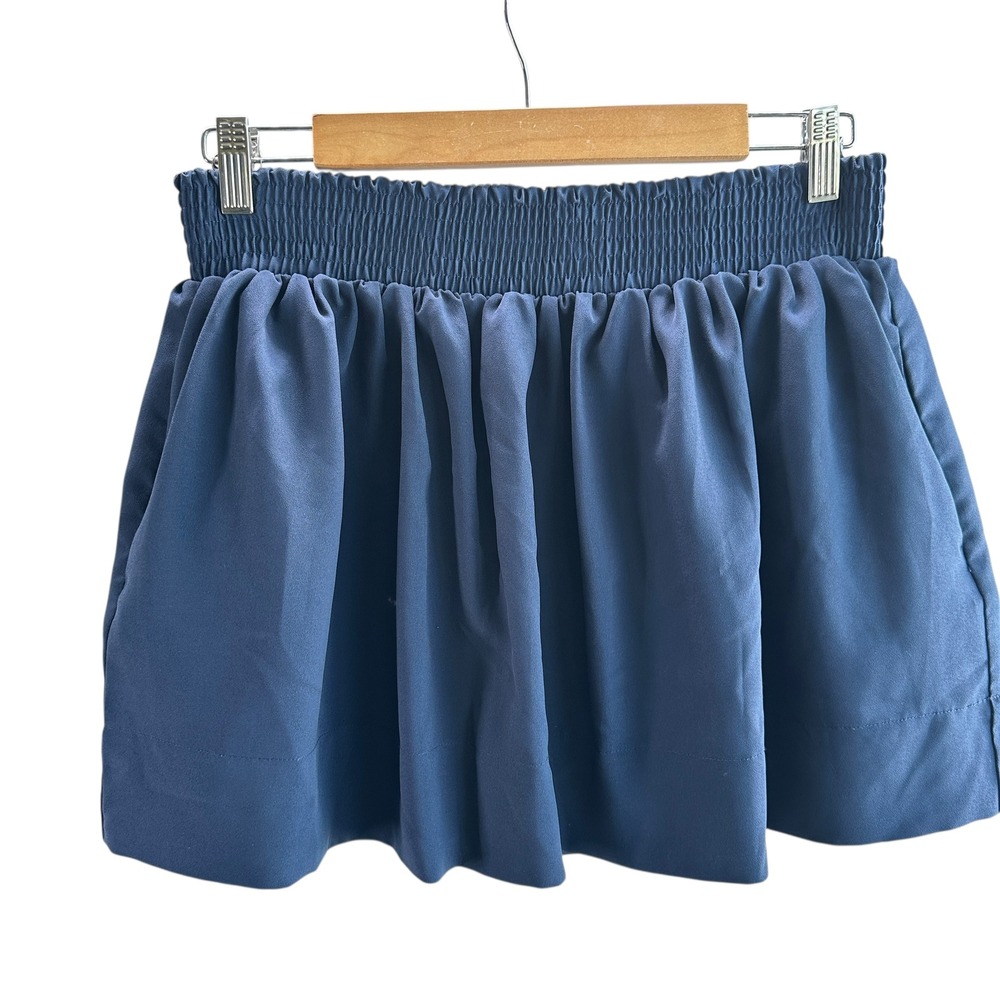 twentyone Blue Mini Skirt Smocked Waist Flared A-Line Casual Cute S/P Chic